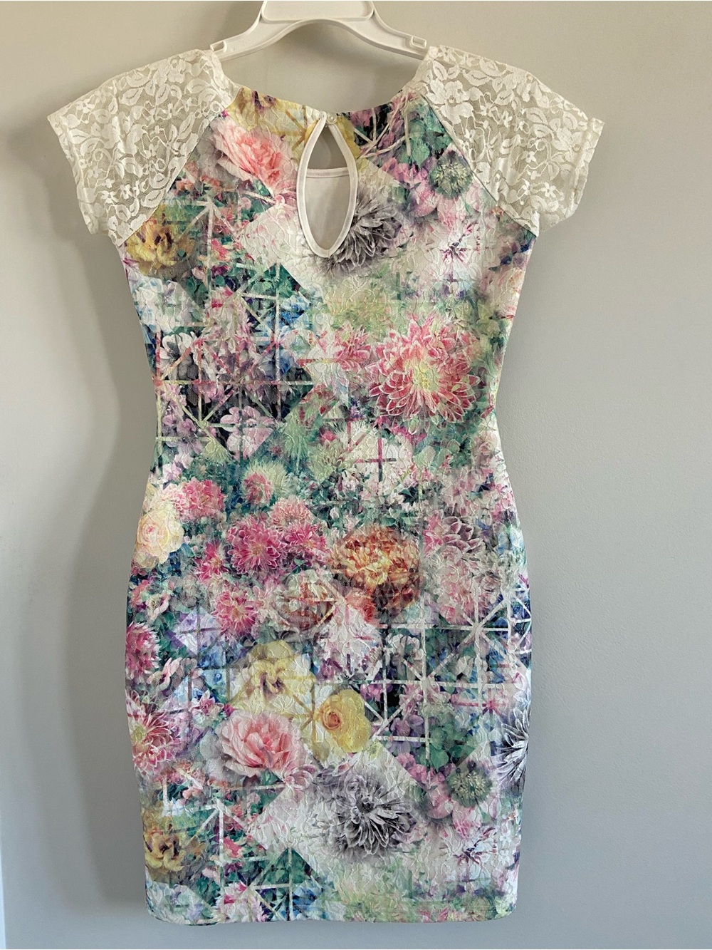 Floral Lace-Shoulder Midi Dress in Multi-Color